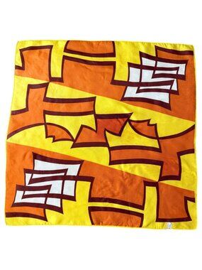VTG Abstract Geometric Acetate Twill Scarf Made Japan Orange Gold Brown 22"x22"